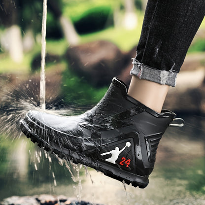 Men's All-Season Rubber Ankle Rain Boots with Anti-Slip Soles