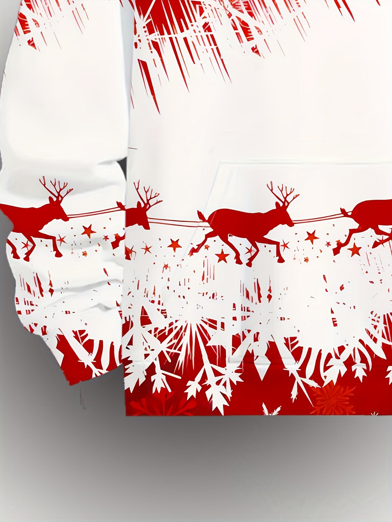 Men's Winter Red & Black Snowflake Print Hooded Sweatshirt - 100% Polyester Casual Pullover Sweater with White Piping, Relaxed Fit for Christmas & New Year's Eve Parties, Machine Washable Spring/Fall Layering Essential (Men's