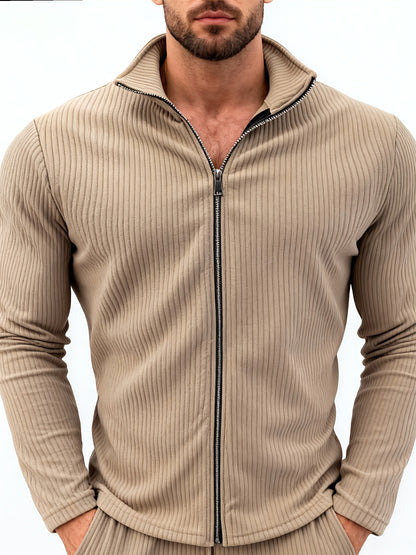 Men's Casual Jacquard Softshell Jacket with Zipper, Sporty