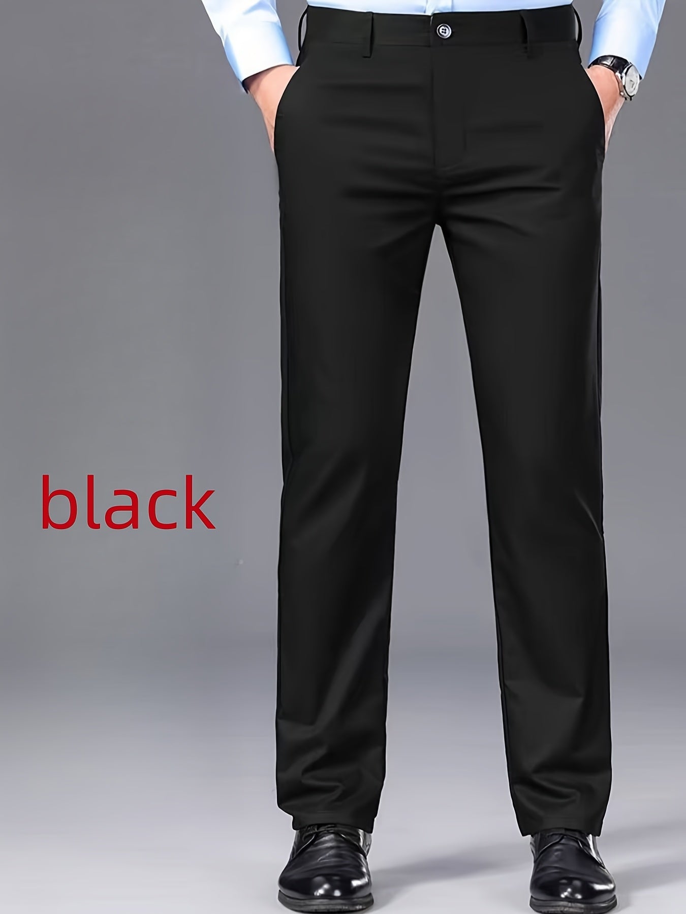 2pcs Men's Straight Leg Dress Pants, TR Fabric, Navy Blue & Black, Formal Business Suit Trousers for Office or Casual Wear, Lightweight Polyester Blend, Glossy Finish, Mid-Rise, All-Season