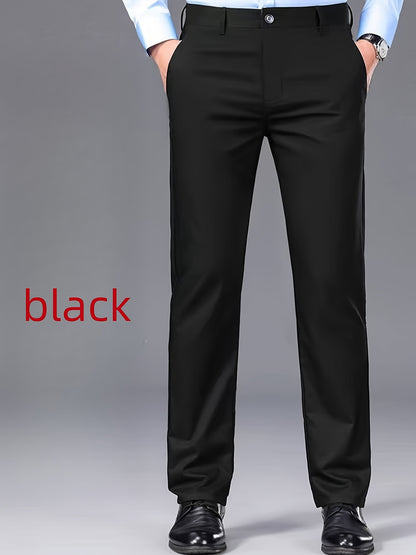 2pcs Men's Straight Leg Dress Pants, TR Fabric, Navy Blue & Black, Formal Business Suit Trousers for Office or Casual Wear, Lightweight Polyester Blend, Glossy Finish, Mid-Rise, All-Season