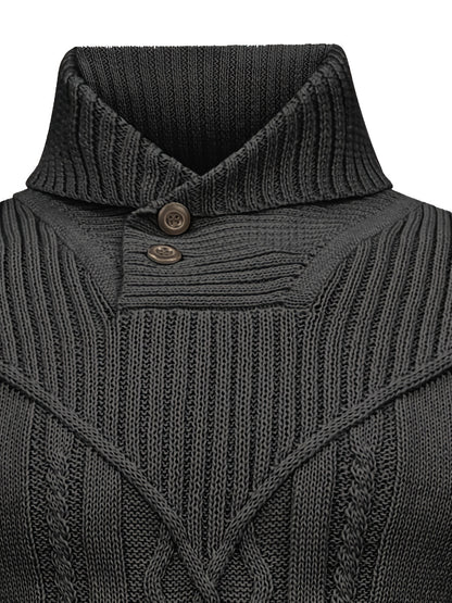 Տղամարդու բարձր օձիքով տաք տրիկոտաժե սվիտեր - ձգվող նորաձև ժապավենավոր սվիտեր, էլեգանտ ջենտլմենական կարդիգան