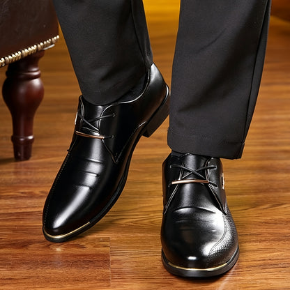 Men's Black Lace-Up Casual Business Dress Shoes for Spring-Fall