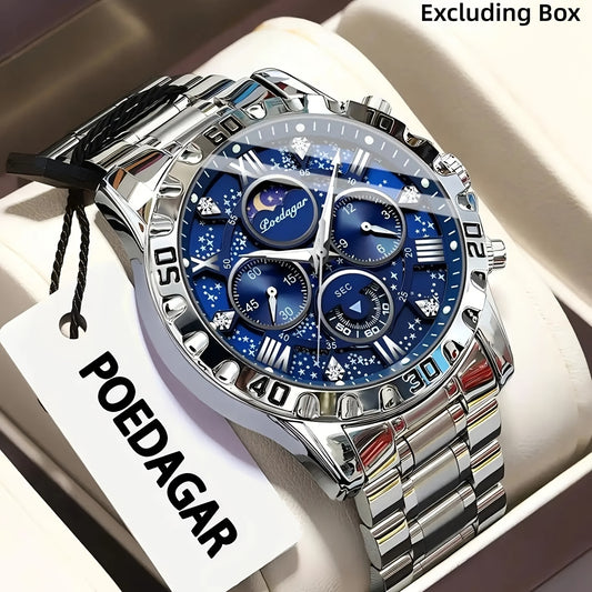 POEDAGAR Men's Casual Stainless Steel Quartz Watch with Calendar