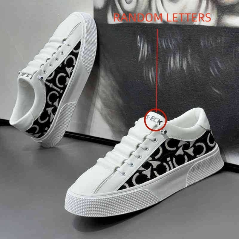 2025 New Men's Spring Slip-On White Sneakers, Breathable Casual Shoes with Embroidered Print, Trendy Footwear - ayq