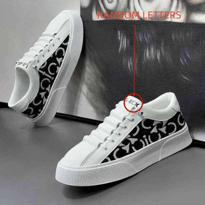 2025 New Men's Spring Slip-On White Sneakers, Breathable Casual Shoes with Embroidered Print, Trendy Footwear - ayq