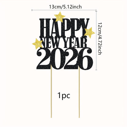 1pc Hello 2026 Numbered Cake Topper - Large White & Golden 2026 Centerpiece for New Year's Eve, & Shower Party Decorations - Number Decor with Black Outline - Easy-to-Use Single-Year Countdown Sign for Christmas,Newyear,Valen