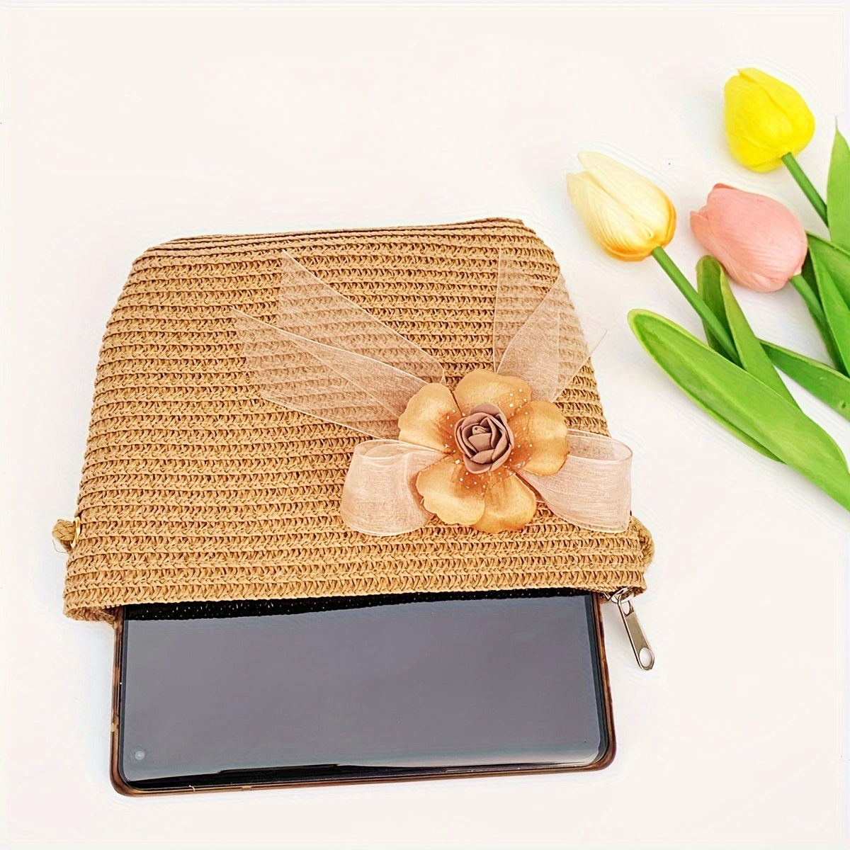 Women’s Adjustable Straw Hats with Floral Design and Carry Bag