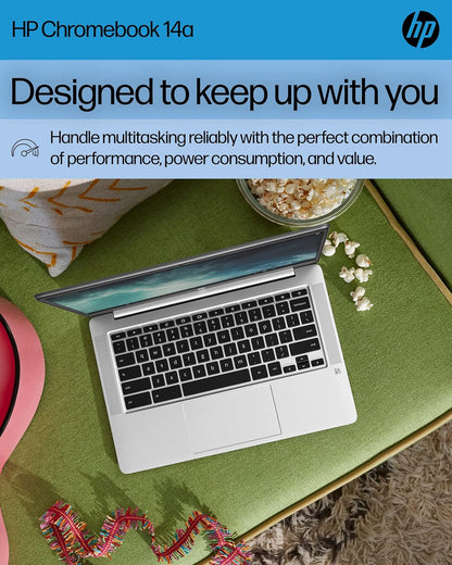 HP Chromebook 14 Laptop, Intel Celeron N4120, 4 GB RAM, 64 GB Emmc, 14" HD Display, Chrome OS, Thin Design, 4K Graphics, Long Battery Life, Ash Gray Keyboard (14A-Na0226Nr, 2022, Mineral Silver)