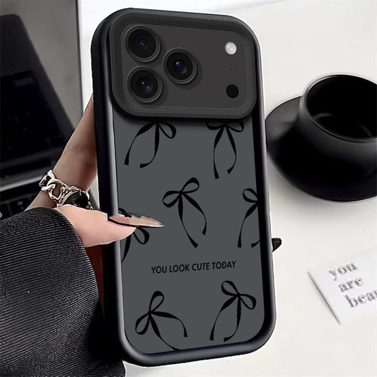 Elegant Black Bow TPU Phone Case for iPhone 13 to 18 Pro Max - ayq
