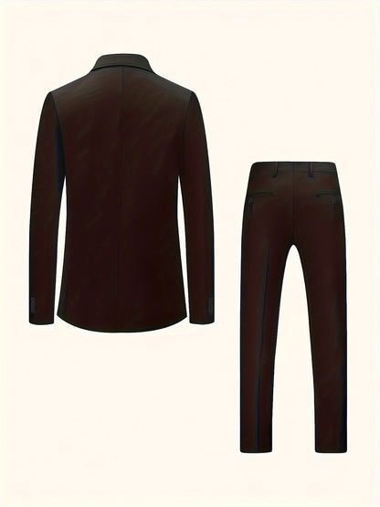 Men'S Solid Color Polyester Work Suit - Classic Lapel Collar, Non-Stretch Fabric, Long Suit Sleeves, Four-Season Versatility, Button-Front Jacket with Pants - Regular Fit Woven Suit Set (80% Polyester, 20% Viscose)