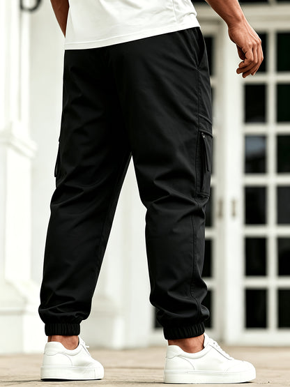 Men's Casual Loose-Fit Cargo Pants with Elastic Waist and Multi Pocket