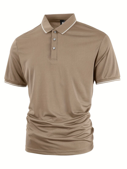Men's Solid Golf Shirt, Casual Short Sleeve Lapel Shirt For Summer Outdoor