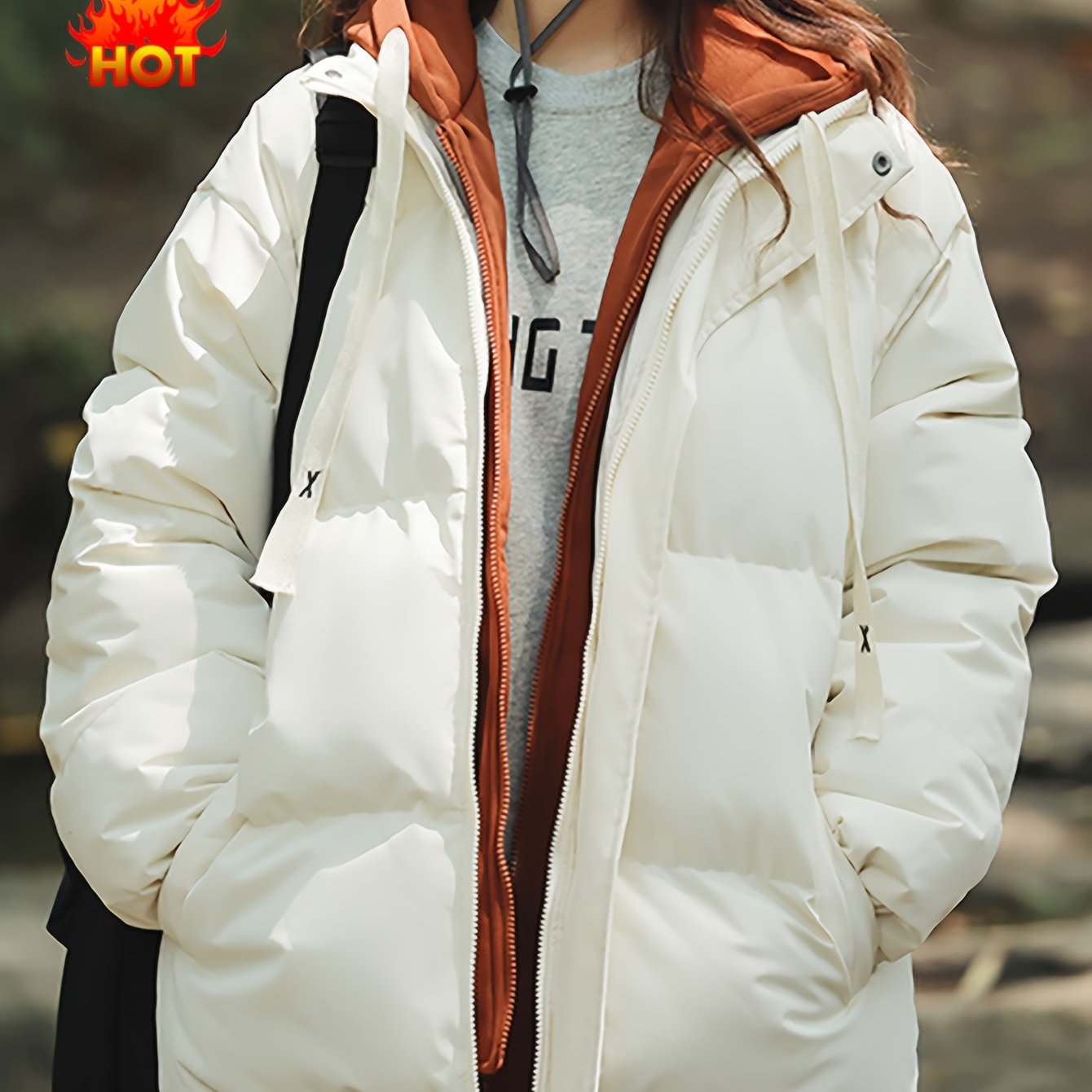 Կանացի բաց կապույտ, գլխարկով փքված բաճկոն - հարմարավետ, բրդյա ծածկույթով ձմեռային վերարկու՝ լարերով, առօրյա ոճ՝ ցուրտ եղանակի համար, ձմեռային վերարկու