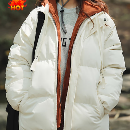 Կանացի բաց կապույտ, գլխարկով փքված բաճկոն - հարմարավետ, բրդյա ծածկույթով ձմեռային վերարկու՝ լարերով, առօրյա ոճ՝ ցուրտ եղանակի համար, ձմեռային վերարկու