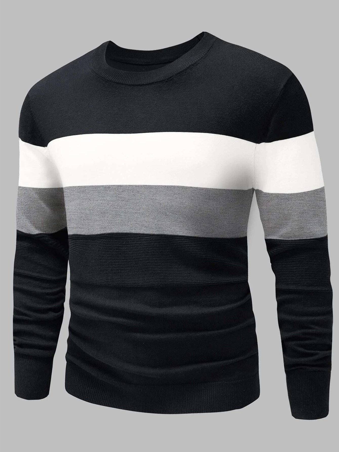 Տղամարդու սվիտեր գունային բլոկների դիզայնով, նեղ չափսերով, կլոր վզնոցով, աշուն/ձմեռ ոճով