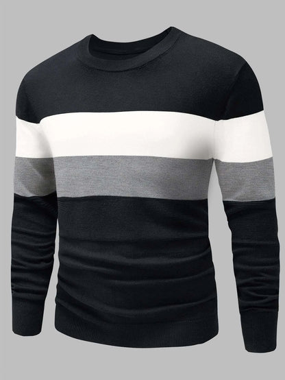 Men's Slim Fit Color Block Crew Neck Sweater for Fall/Winter