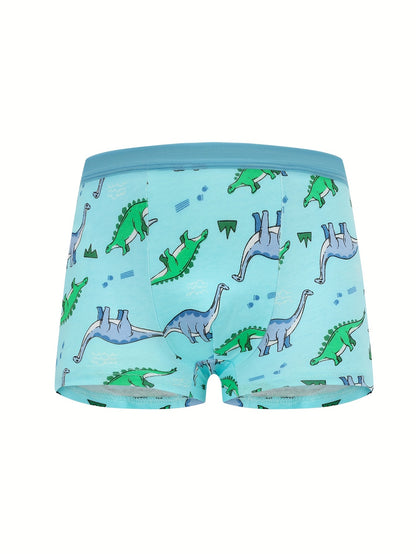[4 հատ Cute Dinosaur Print Boys' Boxer Briefs] 4-Pack Cute Dinosaur Print Բամբակյա Բռնցքամարտիկ Տղաների համար, Փափուկ տրիկոտաժե ներքնազգեստ միջին առաձգականությամբ, սովորական պիտանի - Տղաների բամբակյա ներքնաշորեր