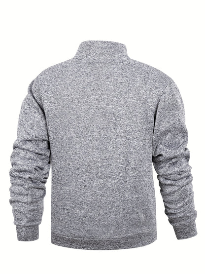 Men'S Stand Collar Zipper Jacket, Fashion Solid Color, Long Sleeve, Fleece, Soft, Casual, Polyester, with Zipper Pocket, for Daily, Sports, Fitness