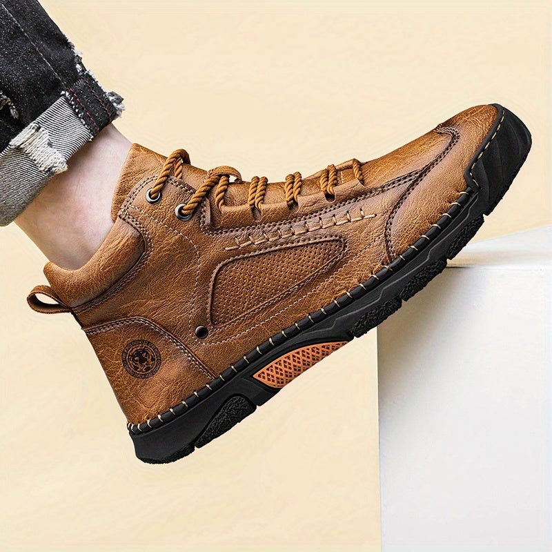 Men's Mid-Top Lace-Up Boots with Non-Slip Rubber Sole