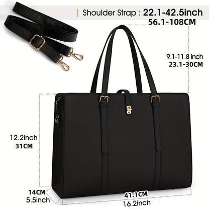 Women's 15.6-Inch Faux Leather Laptop Bag Elegant Business Tote