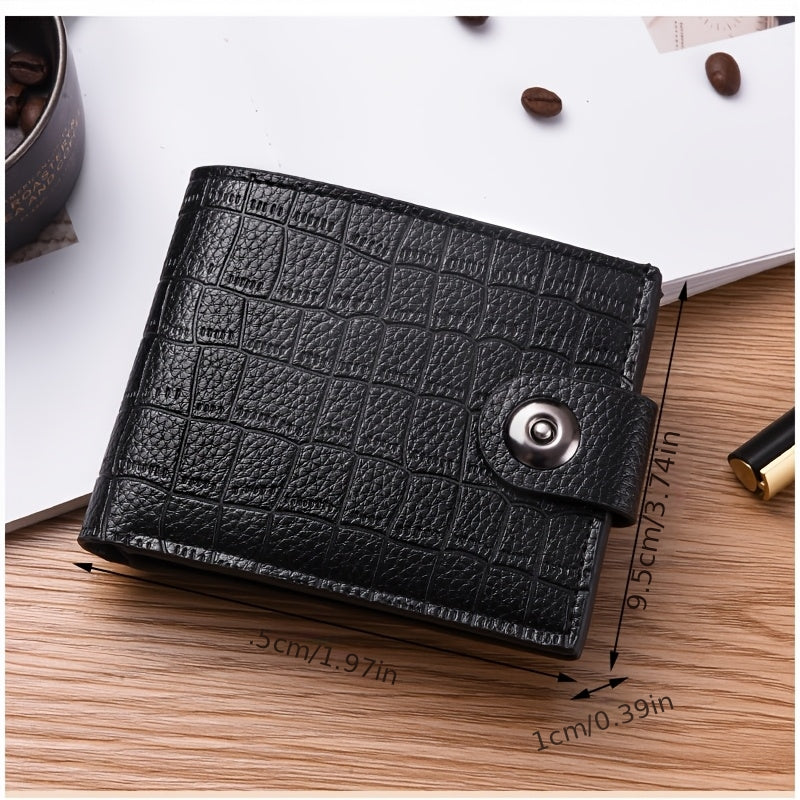 New Safety Button Lock Men's Wallet with Zipper Compartment - with Stone Texture, Multi-Section Cash/Pocket Organizer, Closure for & s, Everyday Carry or Gift for Dad/Husband (Style Suitable for)