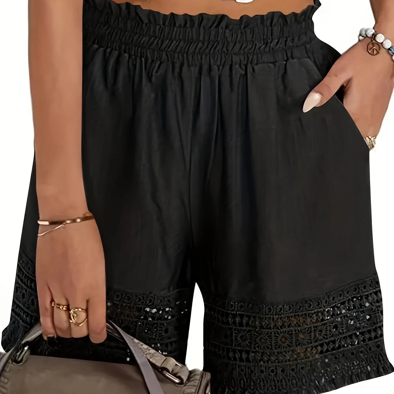 Solid Tassel Hem Loose Shorts, Vacation Paper Bag Waist Summer Shorts, Women's Clothing