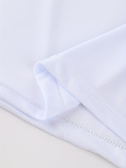[Golf Apparel] Men's Classic White Shirt - Casual Summer Style with Short Sleeves, Zipper Collar, and Stretch Polyester Fabric - Perfect for Streetwear & Golf
