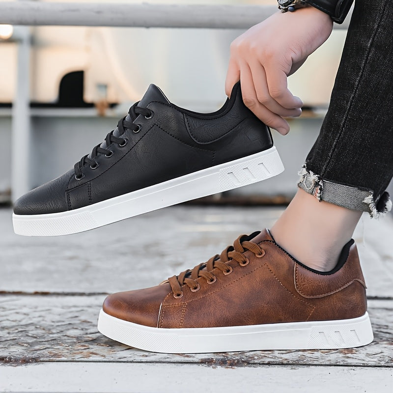 Men's Casual Lace-Up Sneakers with Durable Soft Sole, All-Season