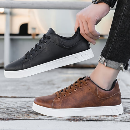 Men's Casual Lace-Up Sneakers with Durable Soft Sole, All-Season