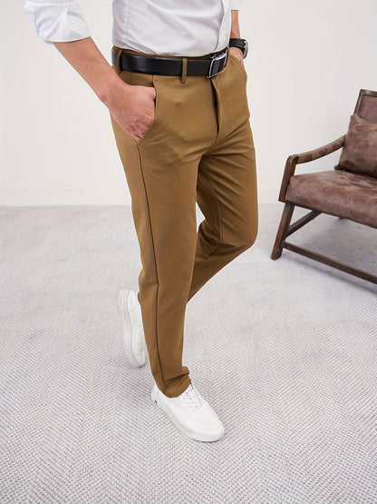 Men'S Casual Solid Color Regular Length Slight Stretch Woven Fabric Pants for Adult