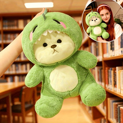 Cute Green Dinosaur Plush Toy with Jacket, Soft Face, Can Be Used as a Pillow, Doll, or Bedside Decoration, Ideal for Birthday, Christmas, New Year, and Valentine's Day Gifts