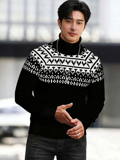 Տղամարդկանց միագույն, վանդակավոր, տաք, բարձր օձիքով, տրիկոտաժե, երկար թևքերով սվիտեր՝ աշնանը և ձմռանը առօրյա հագուստի համար