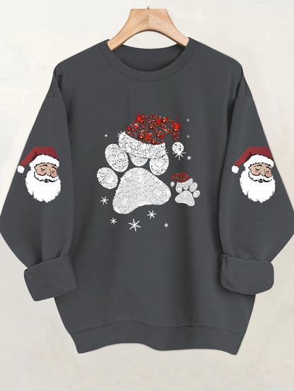 Women'S Glittery Snowman & Santa Hat Print Sweater - Winter Warmth with Red & Snowflakes, Round Neck Casual Sweater for Fall & Winter, Cozy Holiday Outfit For Christmas & New Year's, Christmas Sweater, Seasonal Fashion, Festi