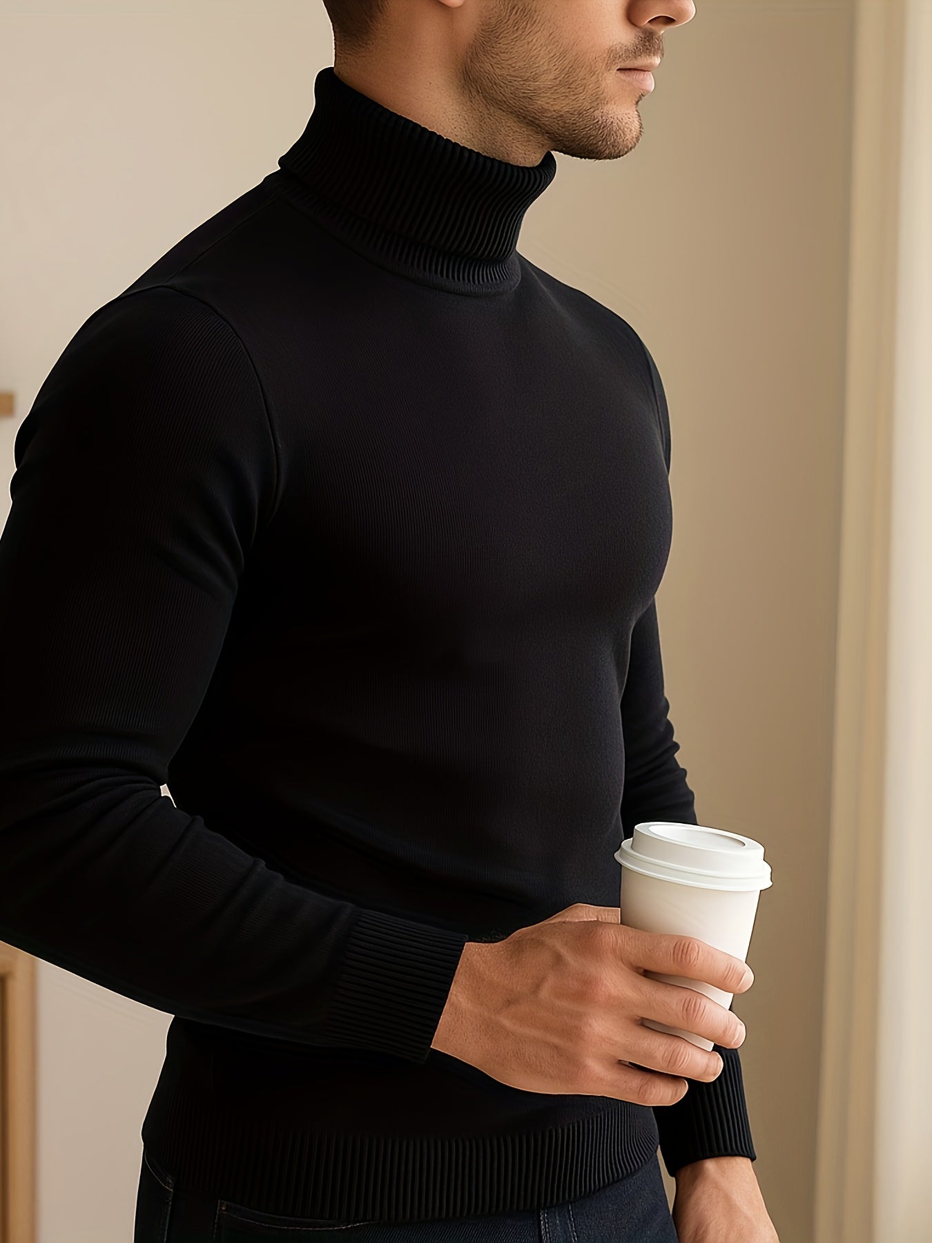 Winter Warm Turtleneck Sweater - Slim-Fit Stretchable High Neck Pullover, Solid Black/White/Navy/Brown/Grey/Rust - Casual & Formal Wear, Layering Essential for Cold Weather, Easy-Care Sweater Coat