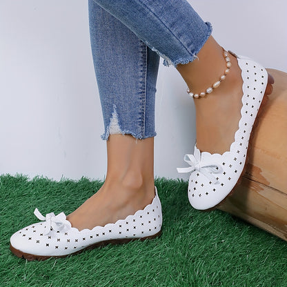 Women'S Non-Slip Soft-Soled Loafers with a Bow, New Summer Breathable Versatile Hollow-Out Flat Shoes for Nurses.