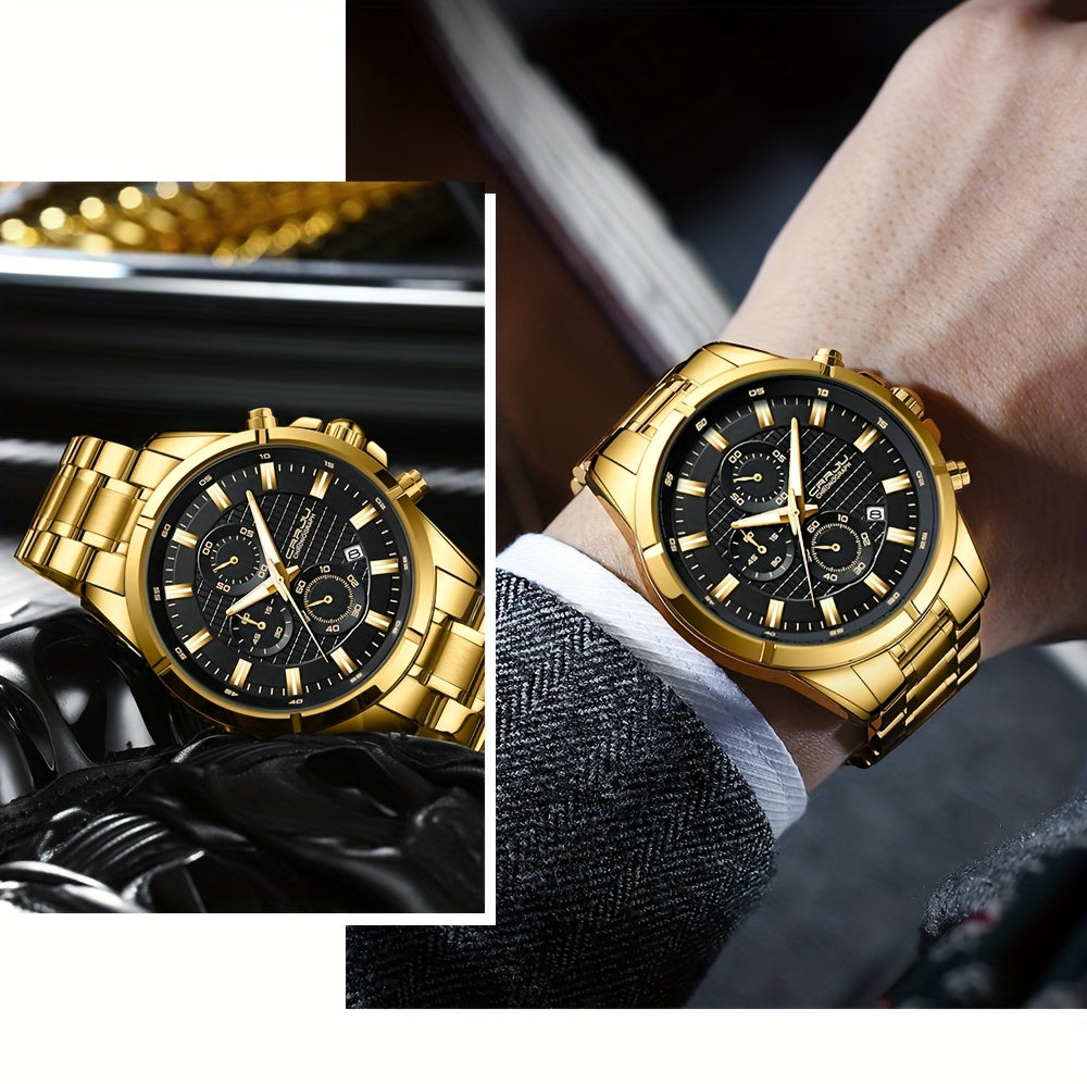 CRRJU Fashion Men's Watch, Business Solid Stainless Steel Multifunctional Chronograph Watch