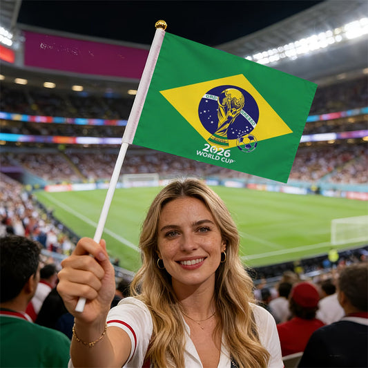 FIFA 2026 World Cup Handheld Flag with Trophy & Soccer Design - ayq