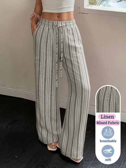 Women’s Striped Wide-Leg Lightweight Viscose Pants for Summer