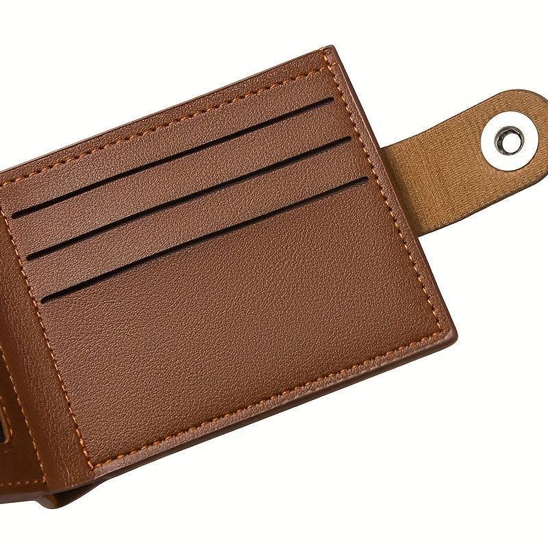Men's Short Wallet with Magnetic Closure, PU Leather Bill Holder, Travel Document Pouch, Everyday Use Card Holder, Unisex Coin Purse