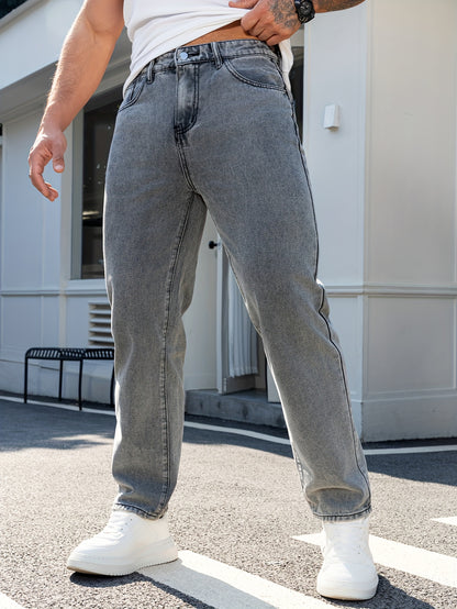 Men'S Regular Fit Denim Jeans, 80% Cotton 9.5% Polyester 10% Rayon, All-Season Solid Color Raw Wash, Woven Fabric 382g/m², Basic Style Regular Length Pants