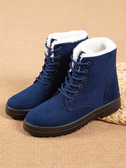 Women'S Ankle Boots - Winter Warm Round Toe Flat Shoes with Lace-Up Closure, Non-Slip Rubber Sole, & Accent - All-Season Casual Boots for Everyday & Formal, Ladies Winter Boots, Outdoor Footwear, Fabric Lined Interior, Outdoo