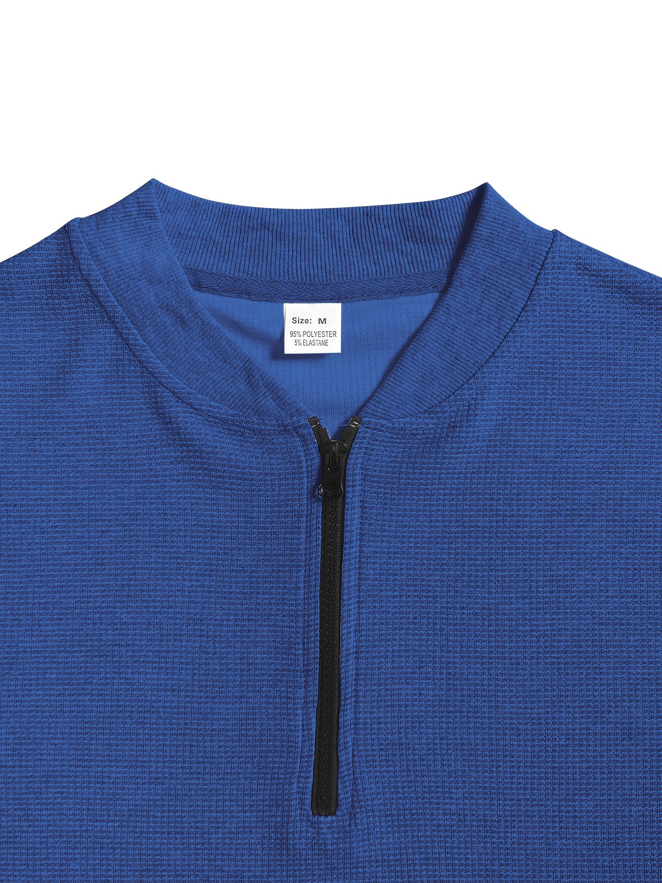 Men's Waffle Knit Zipper Shirt, Rib Collar Short Sleeve T-Shirt, Casual Breathable Summer Top - ayq