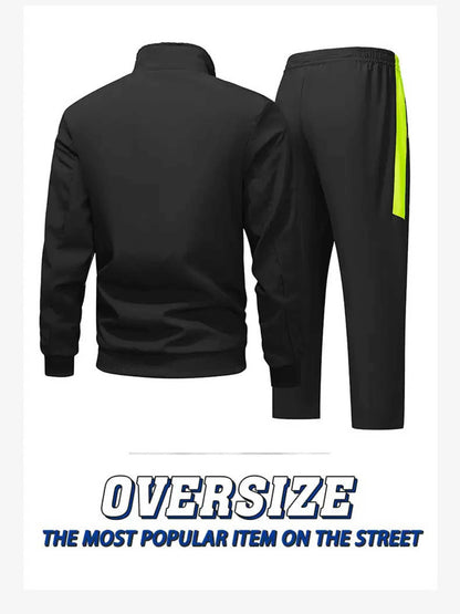 Men's Polyester Zipper Jacket & Sports Trousers Set for Fall/Winter