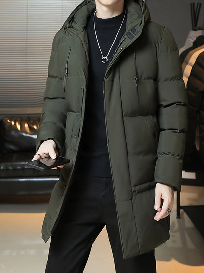 Men's Winter Hooded Padded Jacket, Thickened Loose Fit Solid Color Zip-Up Padded Coat, Warm & Stylish Men's Outerwear