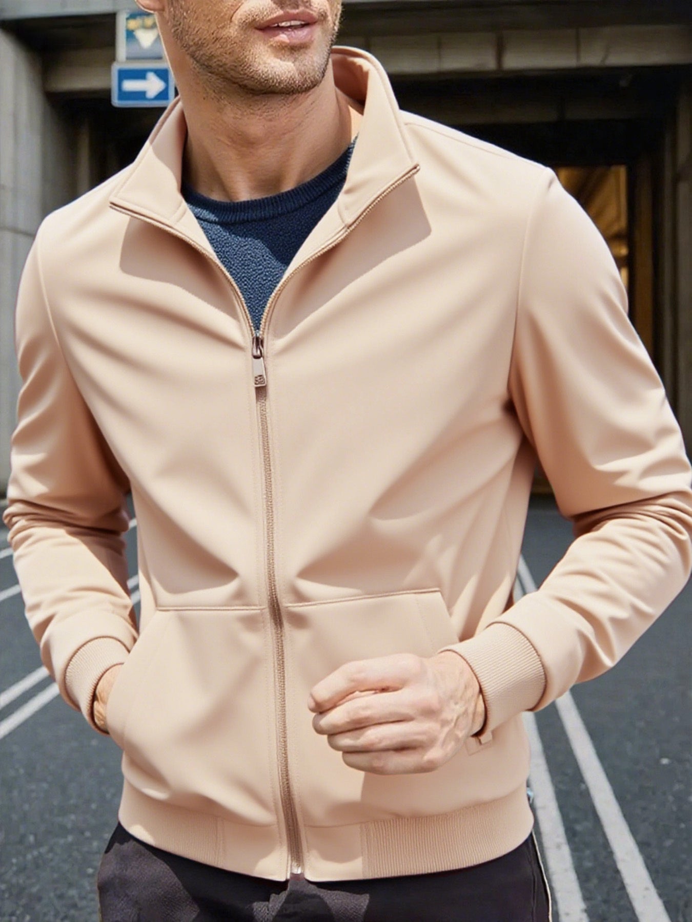 Men'S Lightweight Zip-Up Jacket - Stand Collar Windproof Coat with Full-Zip Closure, Front Pockets - Gym, Hiking, Casual Outerwear - Easy-Care Zipper Jacket for Everyday & Active Lifestyles, Gym Wear, Sleek Design, Durable Co