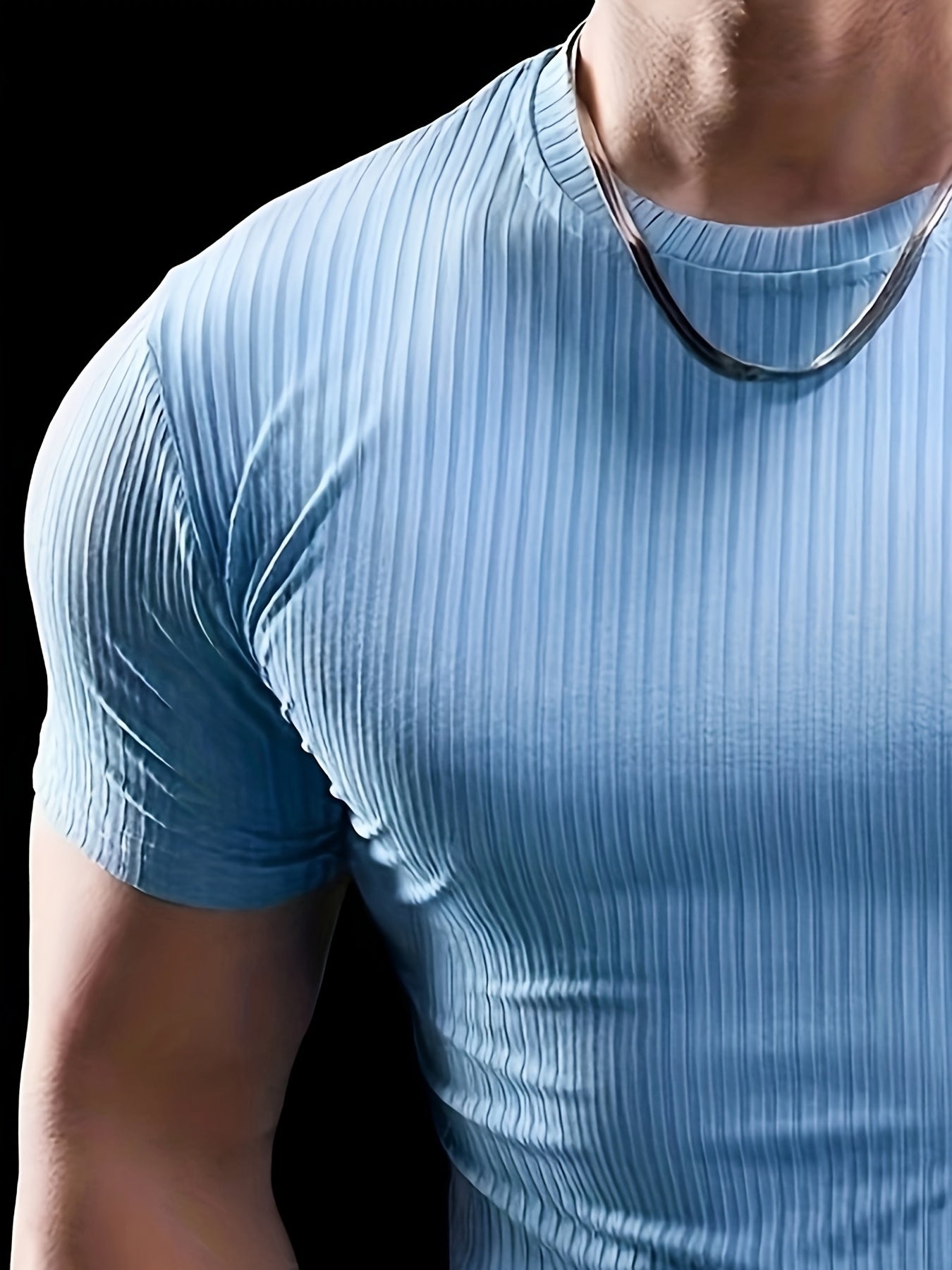 Men's Stretch Fit Short Sleeve T-Shirt - Breathable, Comfortable Polyester Blend, Solid Blue, Crew Neck, Casual  Sporty Style for Spring/Summer