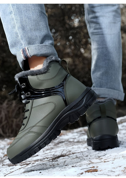 Men'S High-Top Snow Boots for Winter, Featuring Thickened Fleece for Warmth, Designed for Outdoor Activities with Slip-Resistant And Wear-Resistant Properties.