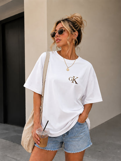Women's Loose Fit Cotton T-Shirt with GK Letter Print