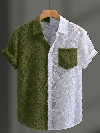 Men's Casual Sheer Lapel Collar Short Sleeve Shirt for Summer